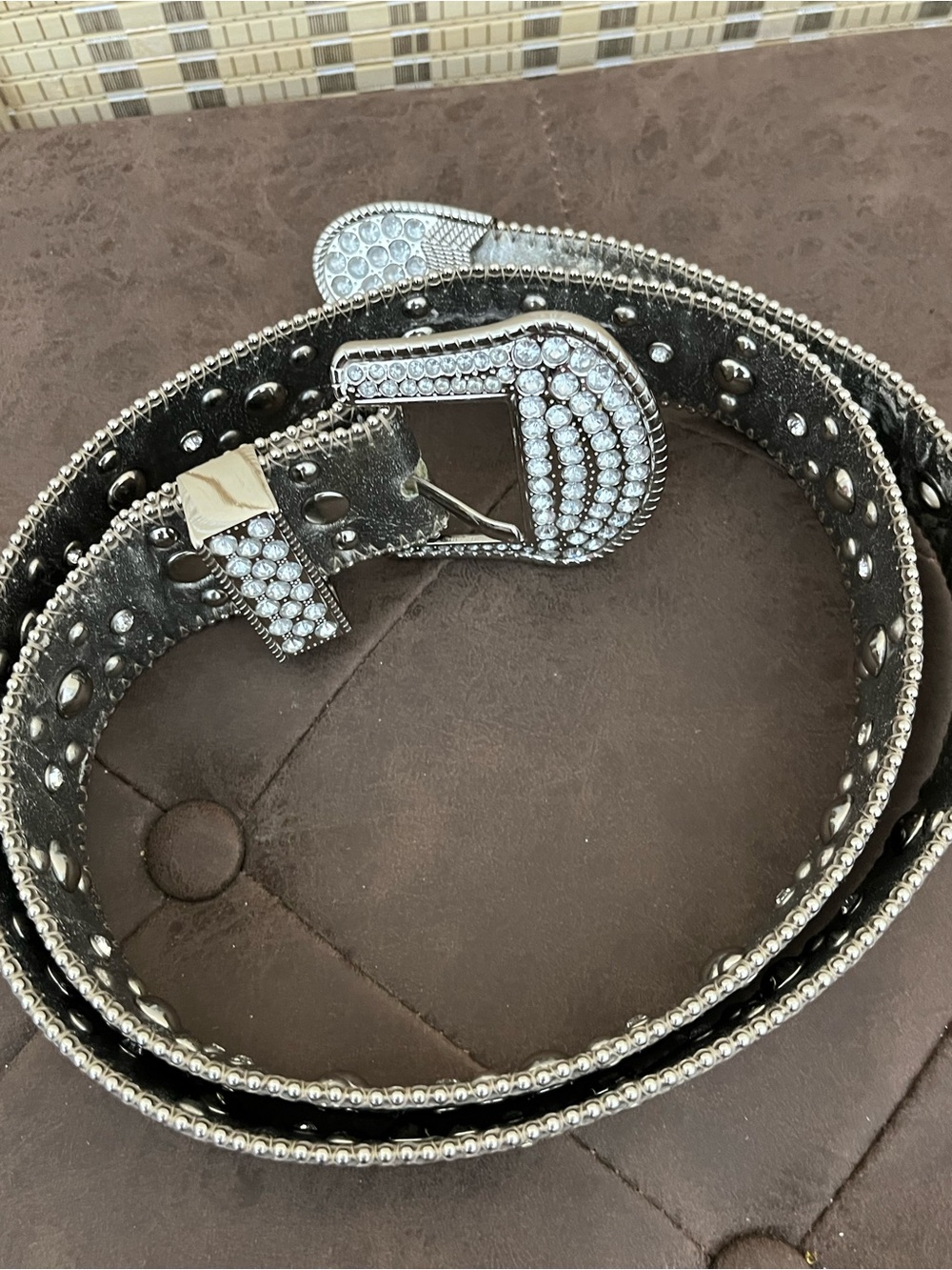 Kathy Van Zeeland Crystal-Encrusted Silver Buckle